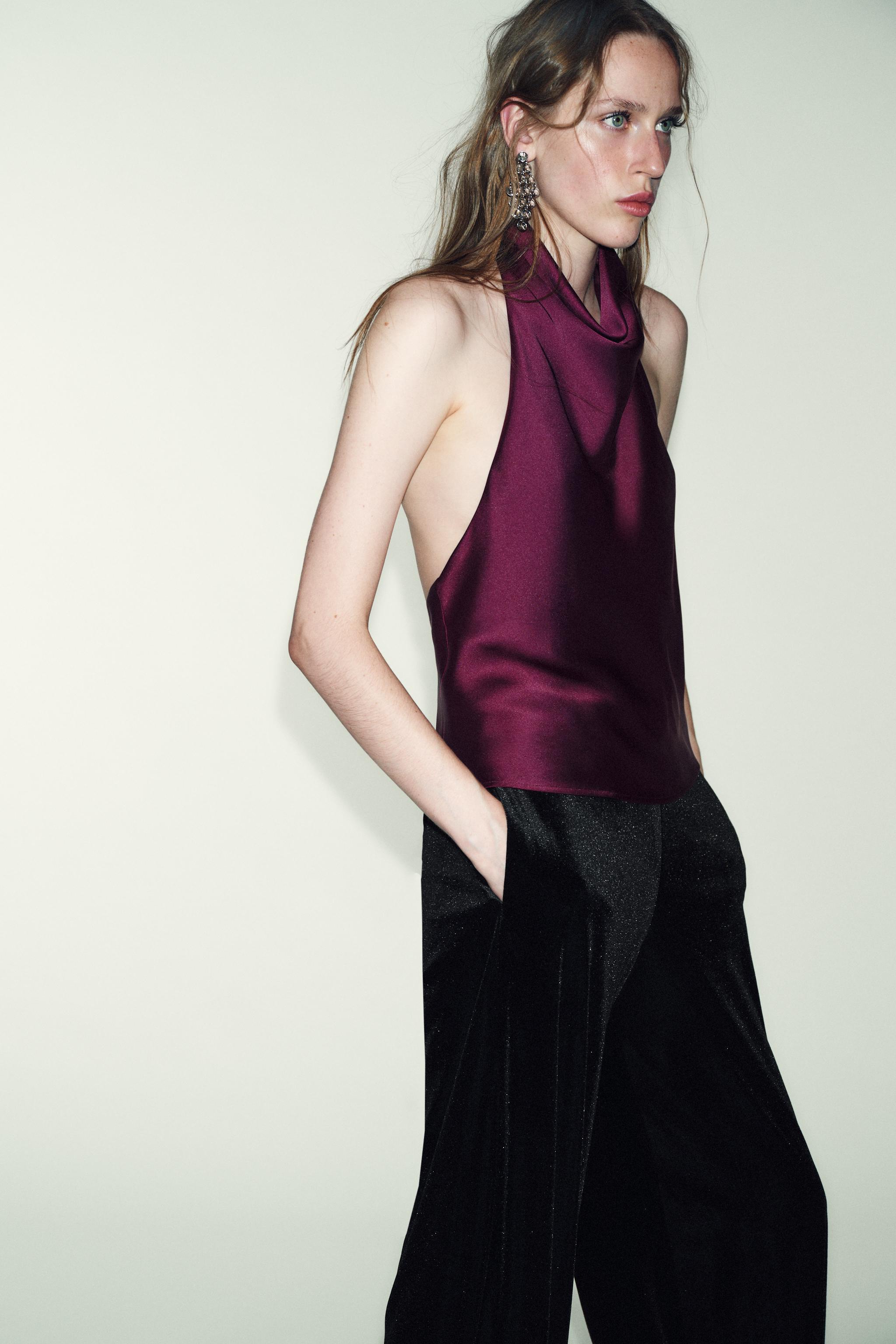 SATIN EFFECT HALTER TOP